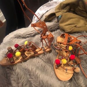 pom pom gladiator sandals
